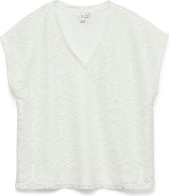 Vero Moda Spitzenshirt VERO MODA VMIRIS CROCHET V-NECK T-SHIRT JRS BTQ, Damen, Gr. XL, cloud dancer, Jersey, Obermaterial: 100% Polyester, unifarben, bequem nor