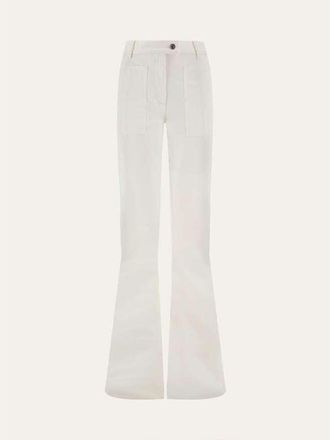 Ferragamo Off White Flared Cotton Trousers, Brand Size 44 (US Size 10)