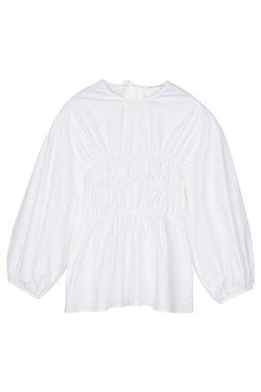 Cecilie Bahnsen Peplum Cotton Top with Iconic Puff Sleeves
