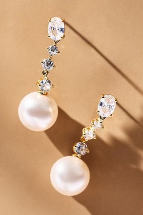 Nadri Oval Crystal Pearl Drop Earrings