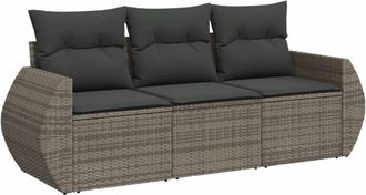 vidaXL Set De Sof&aacute; De Jard&iacute;n 3 Pzas Y Cojines Rat&aacute;n Sint&eacute;tico Gris Vidaxl