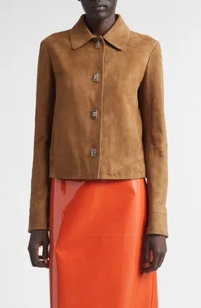 Ferragamo Boxy Nubuck Jacket in Clay at Nordstrom, Size 38