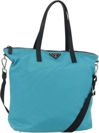 Prada Pre-owned Tote Bags, female, Blue, Size: ONE SIZE Pre-owned Nylon Tote Bag