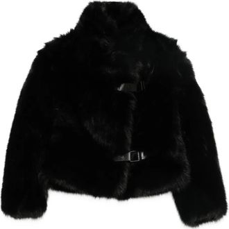 Molliolli Cappotto in pelliccia sintetica con fibbia - Nero