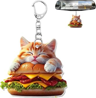 Generic Cartoon Purse, Cartoon Kitten Bag Pendant, Flat Key Fob for Car Keys, Acrylic Hamburger Cat Handbag Tag, Key Chain Accessories for Purse, b, Siehe Bes