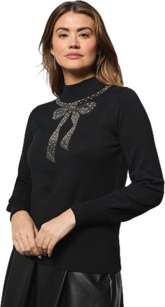 Wallis Embellished Bow Blouson Jumper, XL, Black