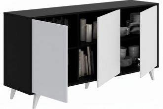 Dmora Aparador Weddell, Buf&eacute; De Sal&oacute;n, Aparador De Sal&oacute;n, Despensa De Cocina, 154x40h72 Cm, Antracita Y Blanco - Dmora