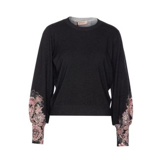 Twinset Sweatshirts - Dames - Ronde hals truien - Zwart - M - Nylon - Truien & Vesten