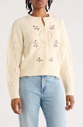Blu Pepper Floral Knit Cardigan in Cream at Nordstrom Rack, Size Medium