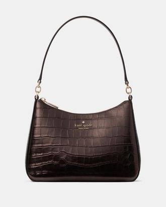Kate Spade New York Womens Margot Metallic Croc Embossed Convertible Shoulder Bag - Brown Leather - One Size