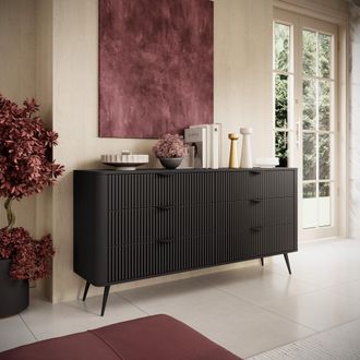Dmora Aparador Hali, C&oacute;moda 6 Cajones, Un Estante, Puerta Corredera, 163x38x81h Cm Negro