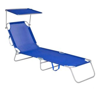 Trade Shop Trade Shop Traesio - Lettino In Textilene Con Parasole Blu Per Mare Giardino Schienale Regolabile 281012