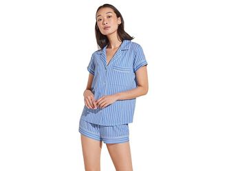 Eberjey Gisele Printed Shortie Pj Set Womens Pajama Sets Nordic Stripes Vista Blue/Ivory : XL, Spandex/Viscose