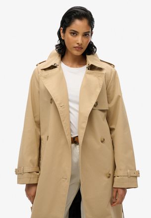 Superdry Trenchcoat SUPERDRY CLASSIC TRENCH JACKET, Damen, Gr. XL, beige (shaker beige), Web, Obermaterial: 100% Baumwolle, unifarben, slim fit ca. Mitte Wade,