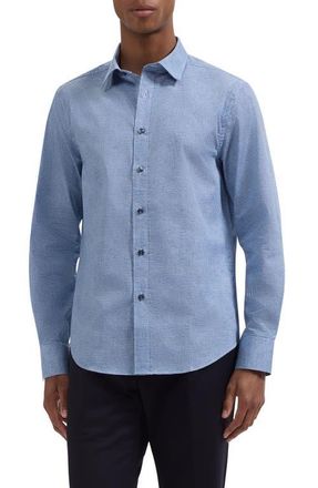 Bugatchi Julian Shaped Fit Houndstooth Cotton Button-Up Shirt in Classic Blue at Nordstrom, Size Xxx-Large