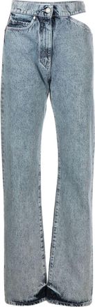 Msgm cut-out straight-leg jeans - women - Cotton/Cotton/Polyester - 46 - Blue