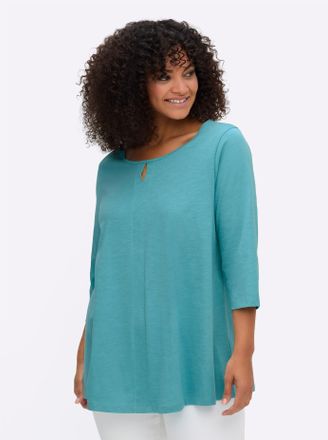 Sheego 3/4-Arm-Shirt SHEEGO 3/4-Arm-Shirt, Damen, Gr. 44/46, ozean, 100% Baumwolle, unifarben, Rundhals, Shirts 3/4-Arm-Shirt