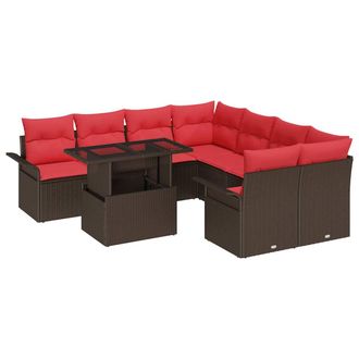 vidaXL Conjunto De Sof&aacute; De Jard&iacute;n Con Coj&iacute;n 9 Pcs Marr&oacute;n Polirat&aacute;n Vidaxl