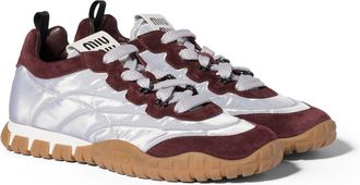 Miu Miu Tyre Technical Fabric And Suede Sneakers, Woman, Aluminum/bordeaux, Size 35,5