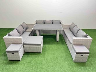 Fimous Patio Outdoor Garden Furniture Sets with 3 Stool Light Grey