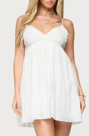Edikted Bianca Cotton Tiered Babydoll Minidress in White at Nordstrom, Size X-Small