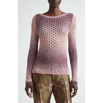 Etro Sequin Embellished Open Stitch Ombr&eacute; Sweater in Plum at Nordstrom, Size 44