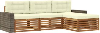 vidaXL Conjunto De Sof&aacute;s De Exterior 4 Uds. Natural Y Crema Poli&eacute;ster Vidaxl