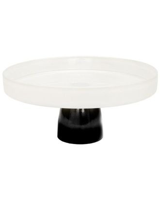 Alice Pazkus White And Black Glass Cake Plate On Stem