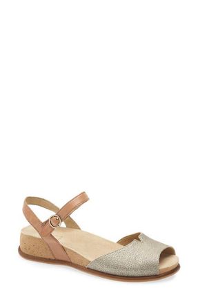 Dansko Cass Ankle Strap Peep Toe Wedge Sandal in Platino/tan Leather at Nordstrom, Size 11.5-12Us