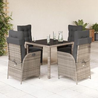 vidaXL Set Comedor De Jard&iacute;n 5 Piezas Con Cojines Rat&aacute;n Sint&eacute;tico Gris Vidaxl