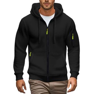 Generic Mens Zip Up Hoodies Smart Casual Solid Colour Hooded Sweatshirt Long Sleeve Full Zipper Hoody Pullover Tops with Pockets & Drawstring Plain Comfortabl