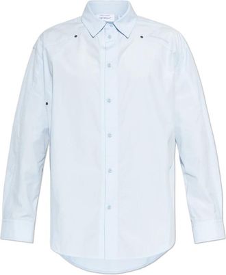 Off-white Shirt met geborduurd logo - Heren - Casual Overhemden - Blauw - M - Katoen - Overhemden