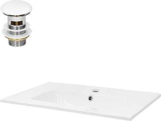 ML Design Lavabo blanco de cer&aacute;mica con juego de desag&uuml;e con reborsadero