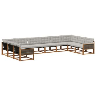 vidaXL Conjunto De Sof&aacute;s De Exterior 10 Pcs Natural Y Gris Claro Vidaxl
