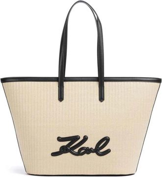 Karl Lagerfeld K/Signature Raffia MD Tote - Dames - Shoppers - Beige - ONE Size - Leer - Tassen