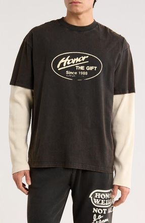 Honor The Gift Layered Just Be Long Sleeve Graphic T-Shirt in Black at Nordstrom, Size Xx-Large