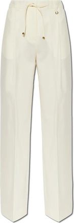 Moncler Gekreukte rechte broek van scheerwol - Dames - Straight fit broeken - Beige - M - Wol - Broeken