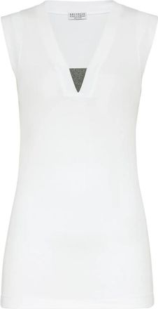 Brunello Cucinelli Stretch Cotton Jersey Tank Top With Precious Faux-Layering Clothing