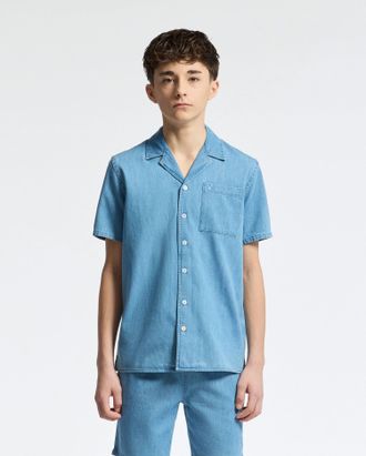 Psycho Bunny Kids Kervin Lightweight Denim Woven Shirt 423 DENIM BLUE / Teen / XL/18-20