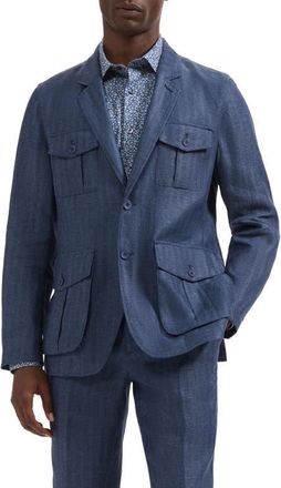 Bugatchi Linen Safari Jacket in Navy at Nordstrom, Size 42