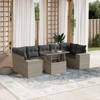 vidaXL Vidaxl - Set De Sof&aacute;s De Jard&iacute;n 8 Pzas Y Cojines Rat&aacute;n Sint&eacute;tico Gris