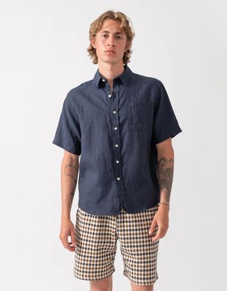 Colorful Standard Mens Colorful Standard Mens Long Sleeve Linen Shirt - Marine Blue - Navy - Size: 38/Regular