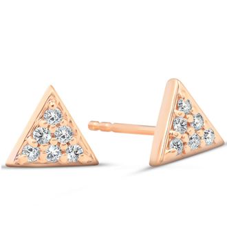 Pompeii3 14k Rose Gold Triangle Pave 1/10Ct Diamond Spike Studs Womens Earrings