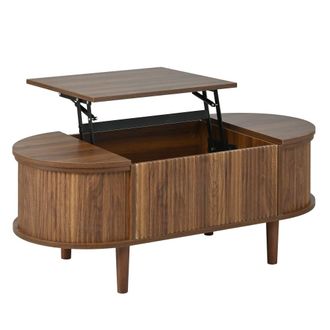 Urban Meuble Mesa de centro oval elevable nogal vintage 2 puertas 100x48 cm