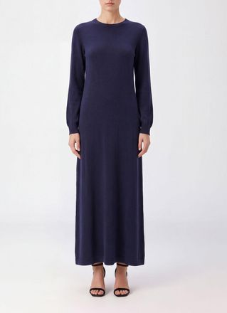 Malo Long Pure Cashmere Dress with Crew Neck and Long Sleeves