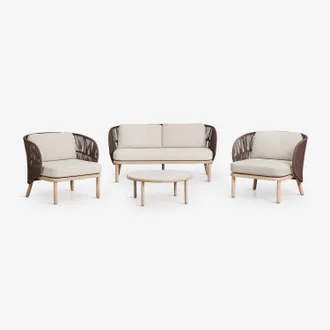 Sklum Set Da Giardino Con Divano 2 Posti, 2 Poltrone In Corda Intrecciata Capri E Tavolino In Legno Di Acacia Olivia Sklum