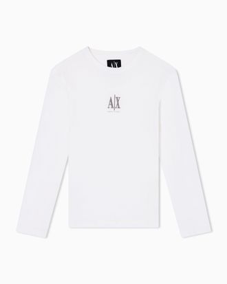 A|X Armani Exchange Mens Icon Project, Embroidered Logo, Long Sleeve, T-Shirt, White, S