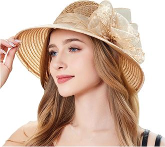 Generic Sunhats for Women UK,1940s 1950s Wedding Guests Hats Elegant Wide Brimmed Flowers Bridesmaids Hat 80s Neon Carnival Halloween Party Sun Visor Ladies H