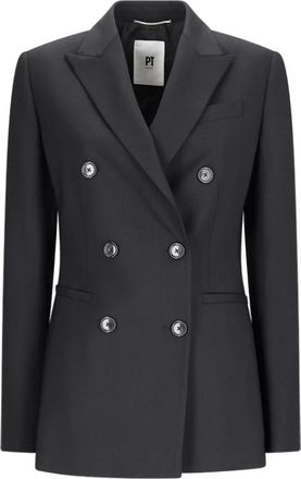 Pantaloni Torino Zes-knoops Jas met Piekrevers - Dames - Blazers - Zwart - L - Wol - Jassen