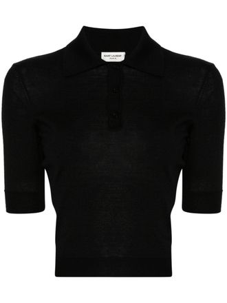 Saint Laurent Cassandre-embroidery polo top - Black